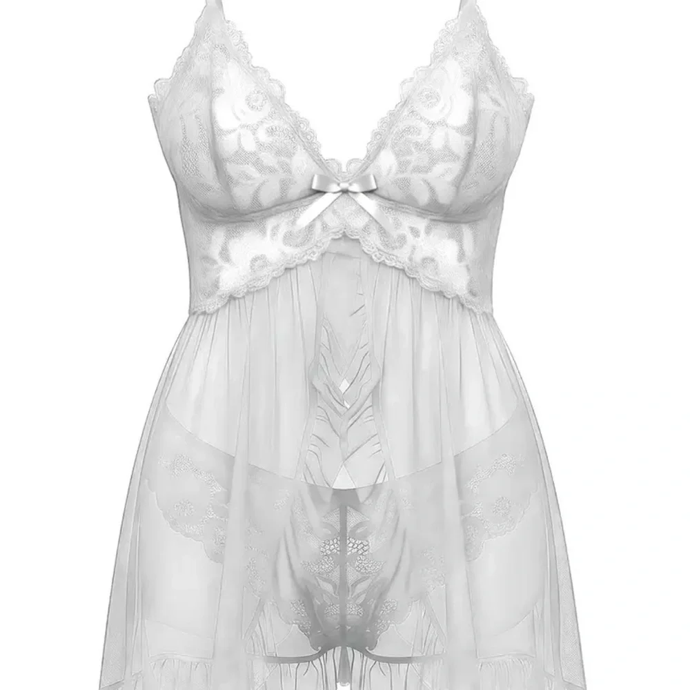 NWT White Lace Babydoll Lingerie Set Ruffle Hem & Matching Panty Size XL - Picture 7 of 11